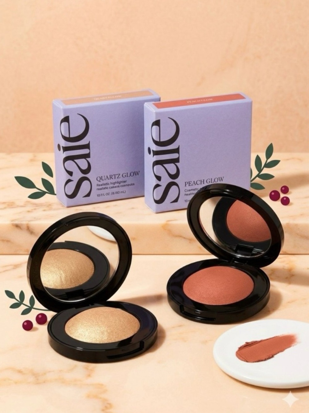 NIB Saie Glow Sculpt Multi-Use Cream Highlighting Blush Duo (Quartz & Peach)